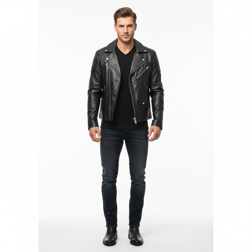 High-quality leather biker jacket for men