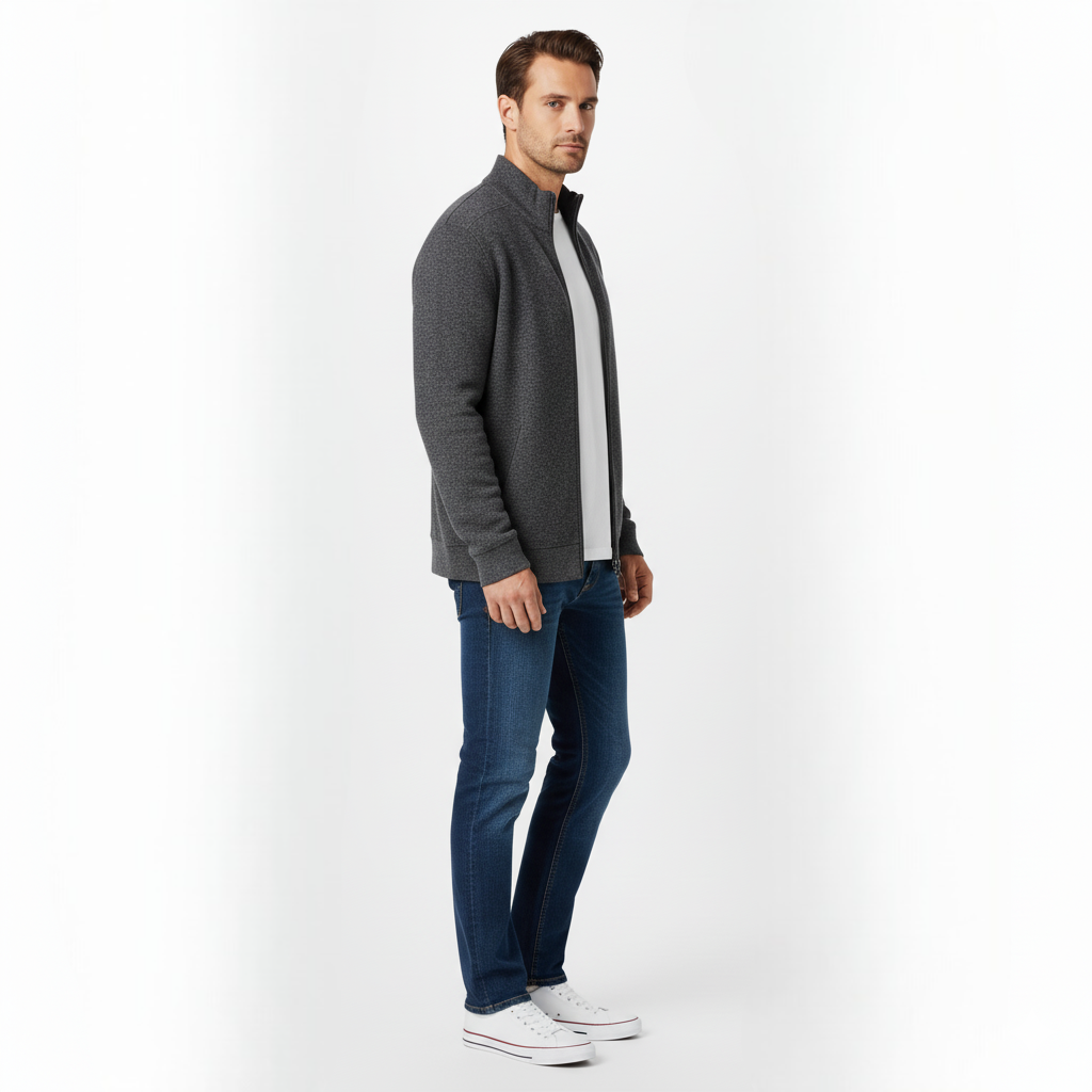 Classic thermal cardigan for men with full-length zipper