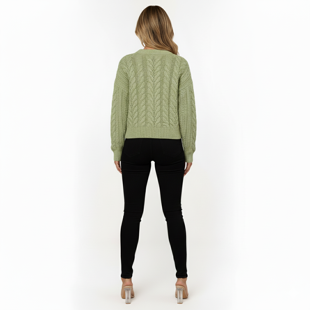 Knitted sweater with cable pattern for women - Soft and stylish sweater for spring and fall