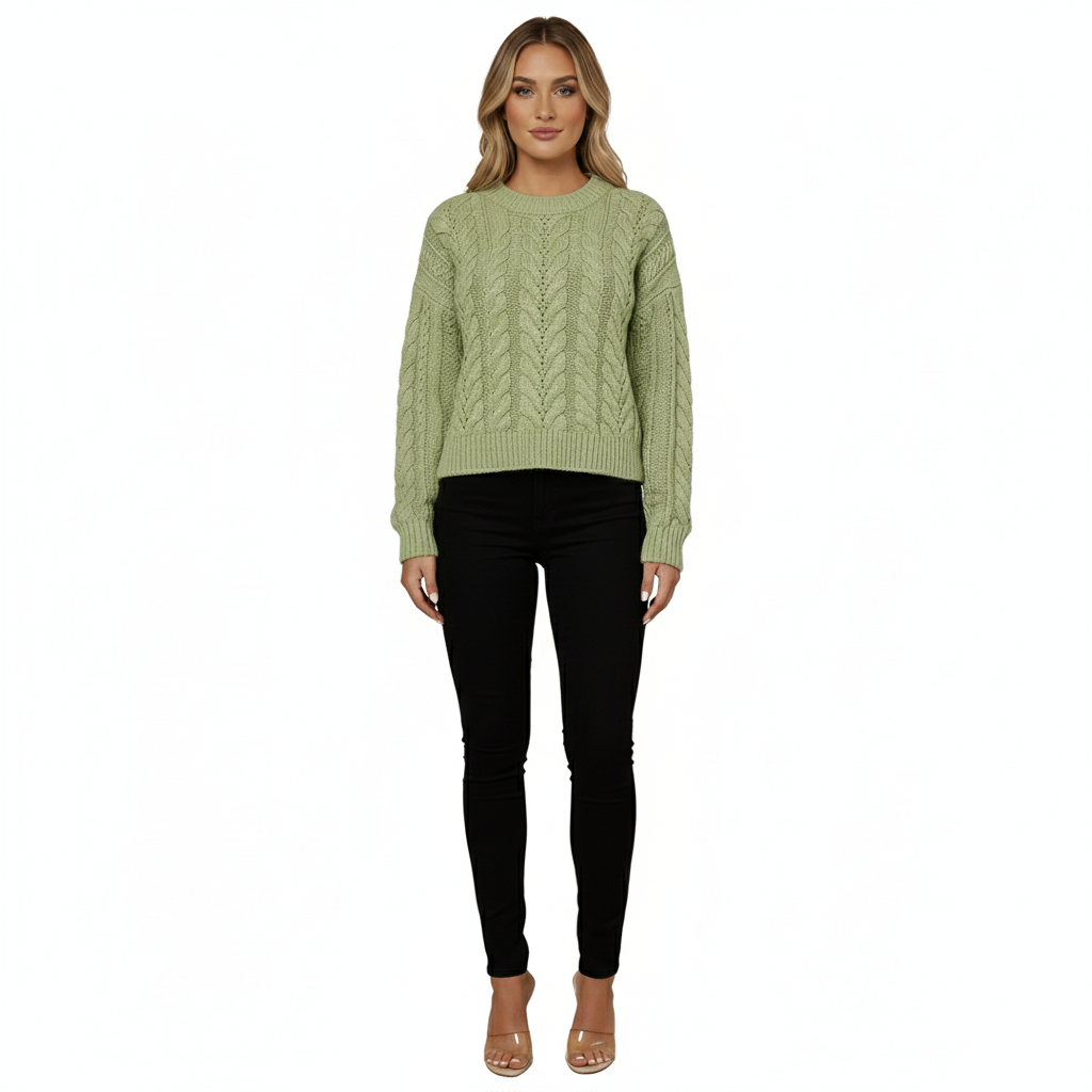 Knitted sweater with cable pattern for women - Soft and stylish sweater for spring and fall