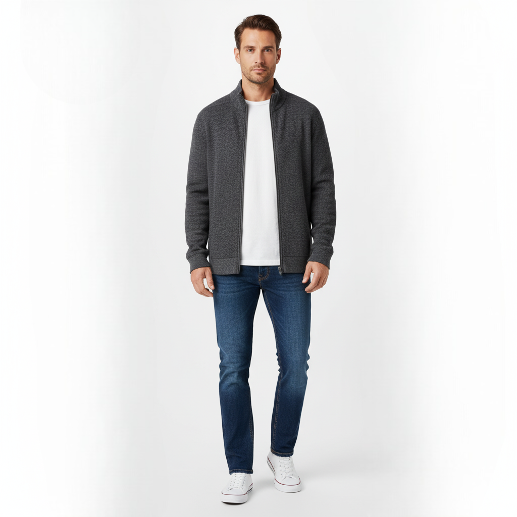 Classic thermal cardigan for men with full-length zipper