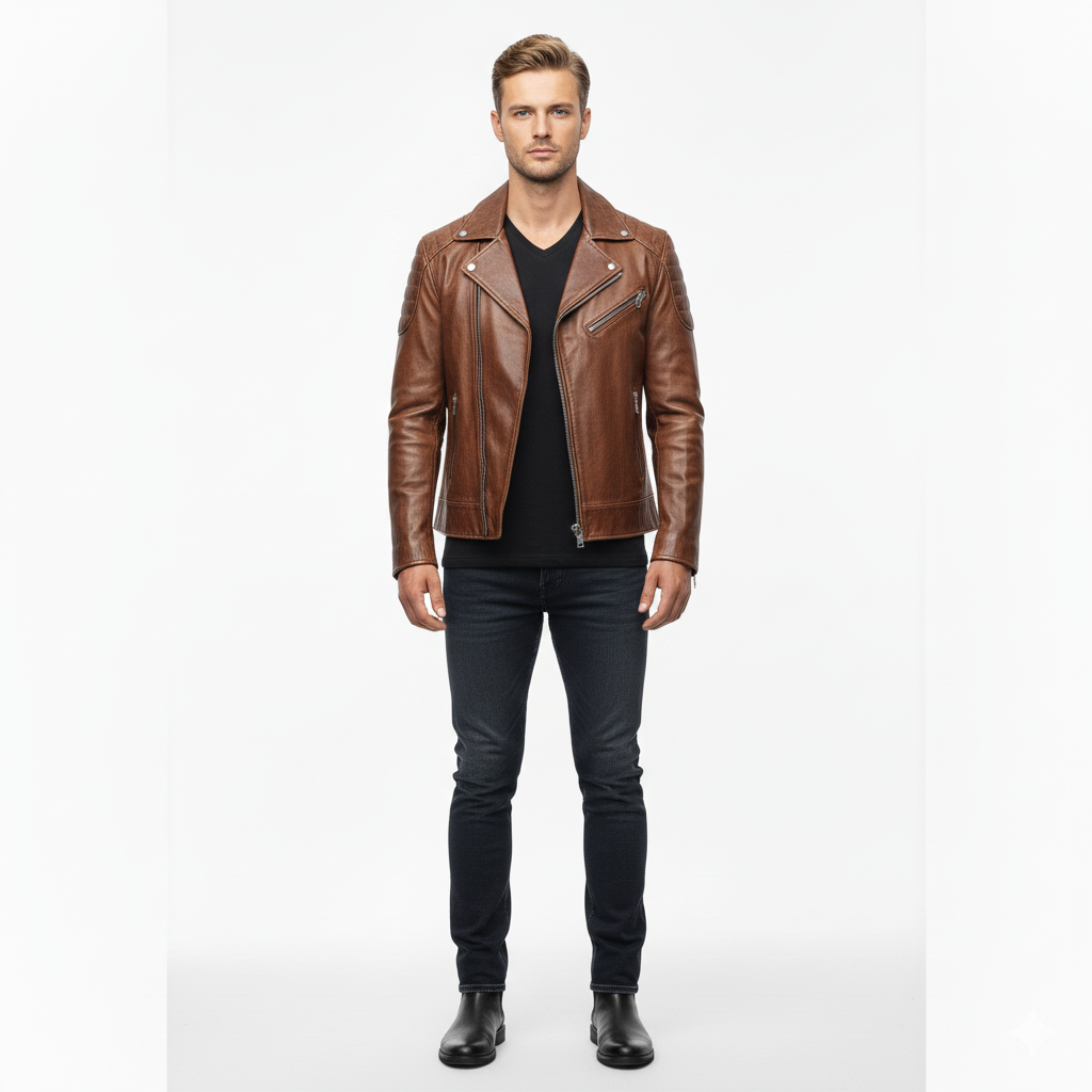 High-quality leather biker jacket for men